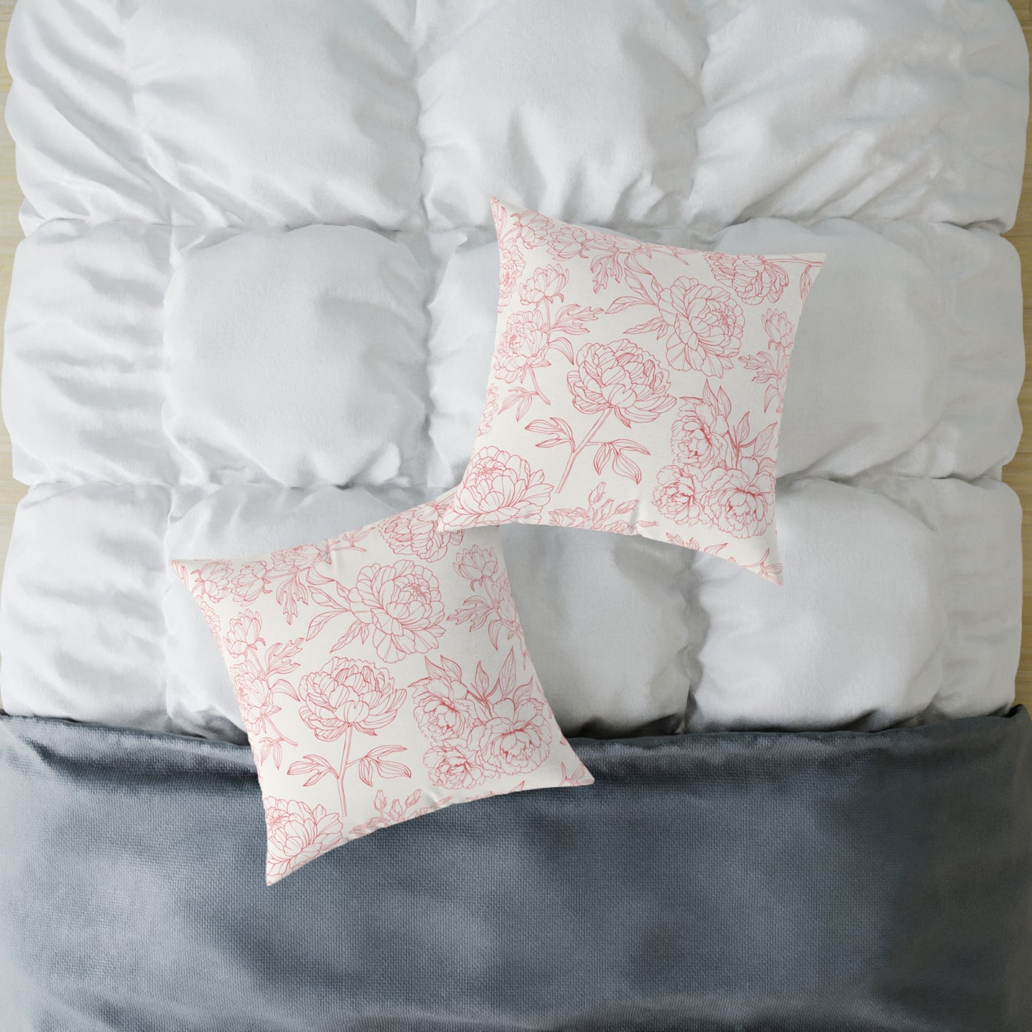 Pink Peony Square Indoor Pillow | Soft Poly Canvas |  Floral Accent Pillow