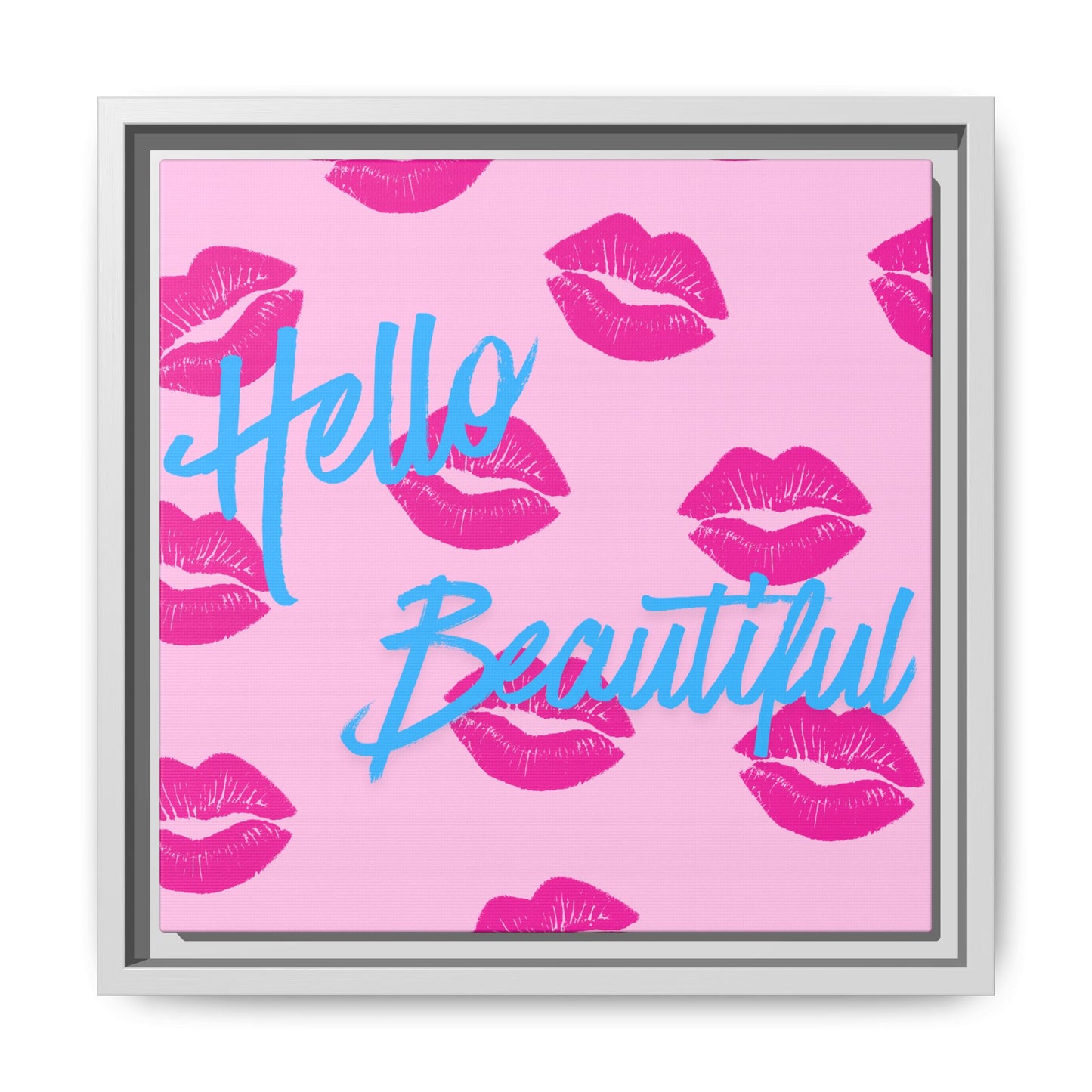 Hello Beautiful Framed Canvas Print — Pink Lipstick Pop Art Wall Decor