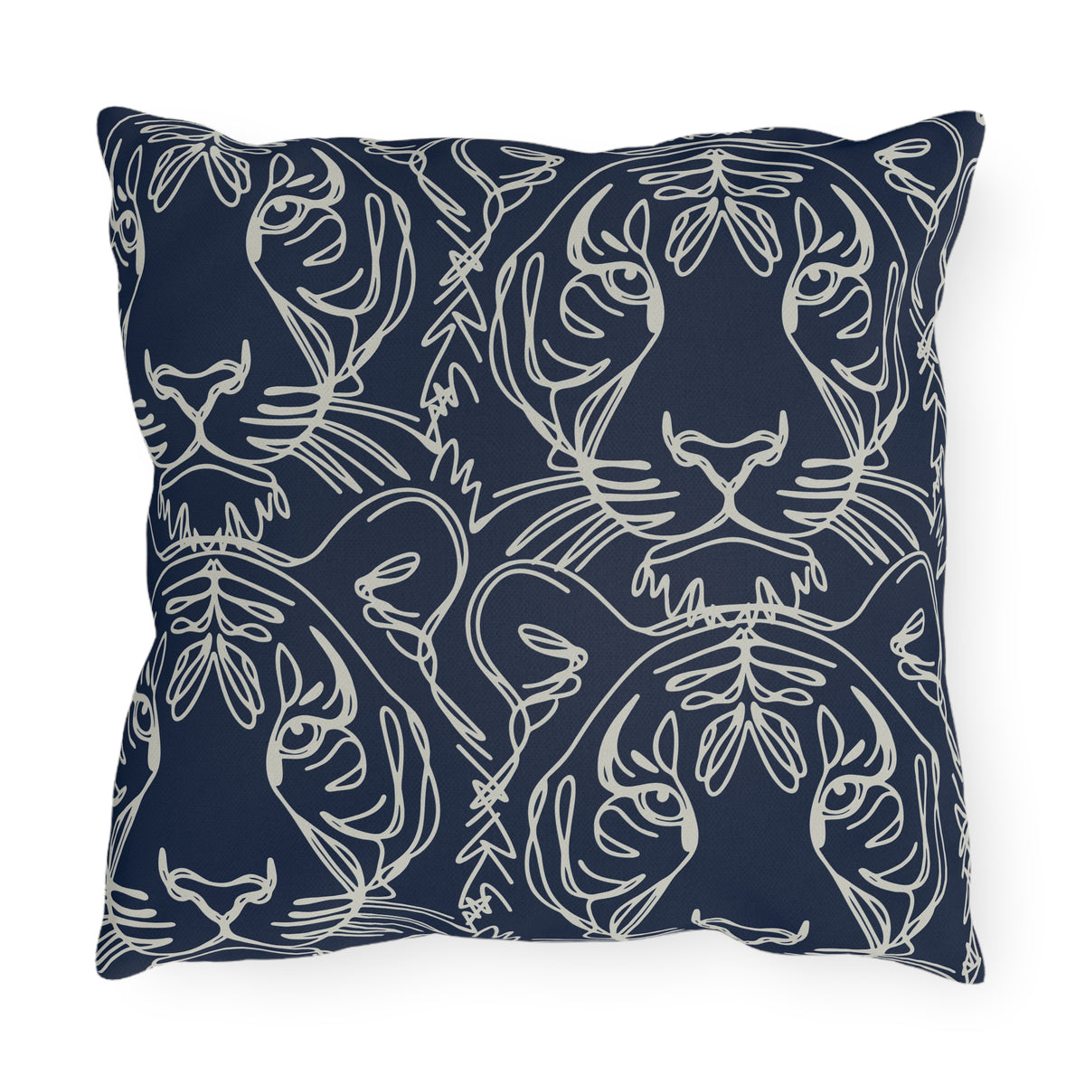 Navy Tiger Line Art Outdoor Pillow