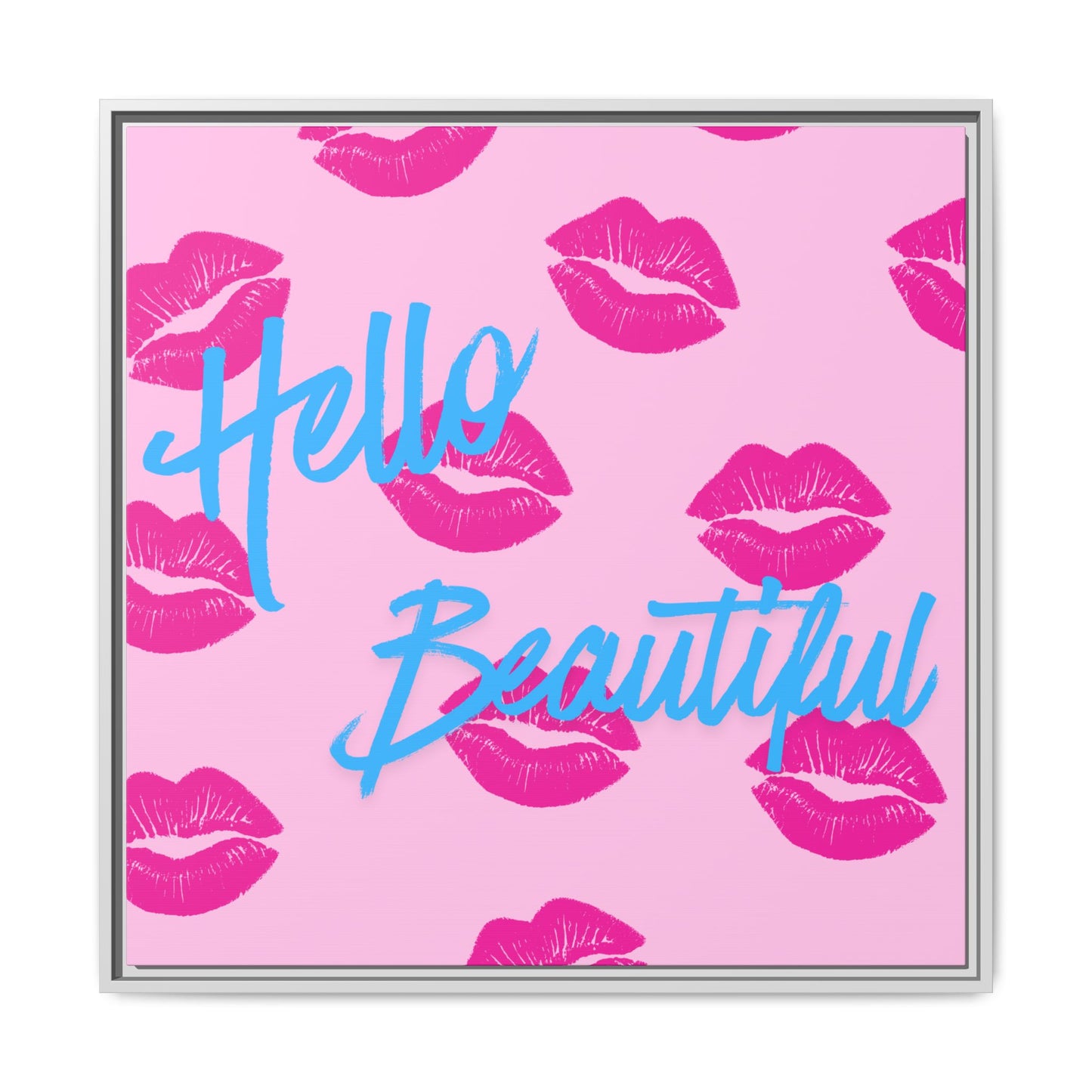 Hello Beautiful Framed Canvas Print — Pink Lipstick Pop Art Wall Decor