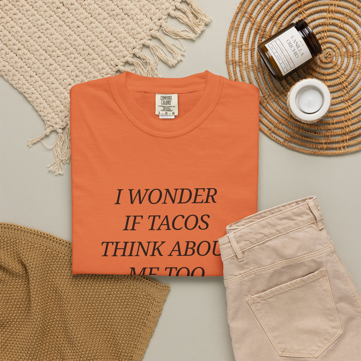 "I Wonder If Tacos Think About Me Too" Funny Taco Graphic Tee