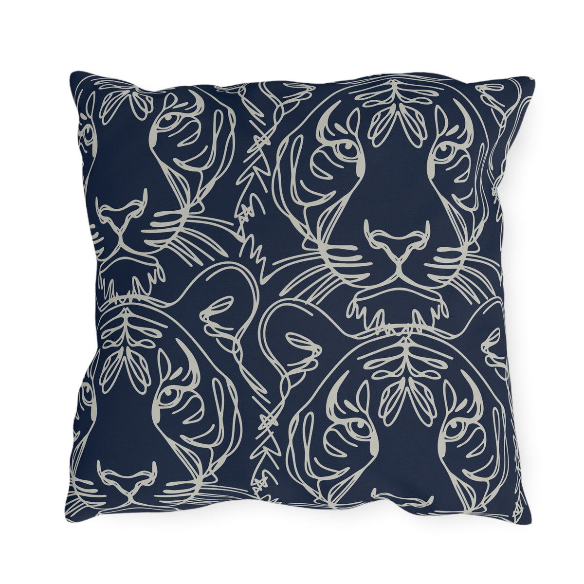 Navy Tiger Line Art Outdoor Pillow