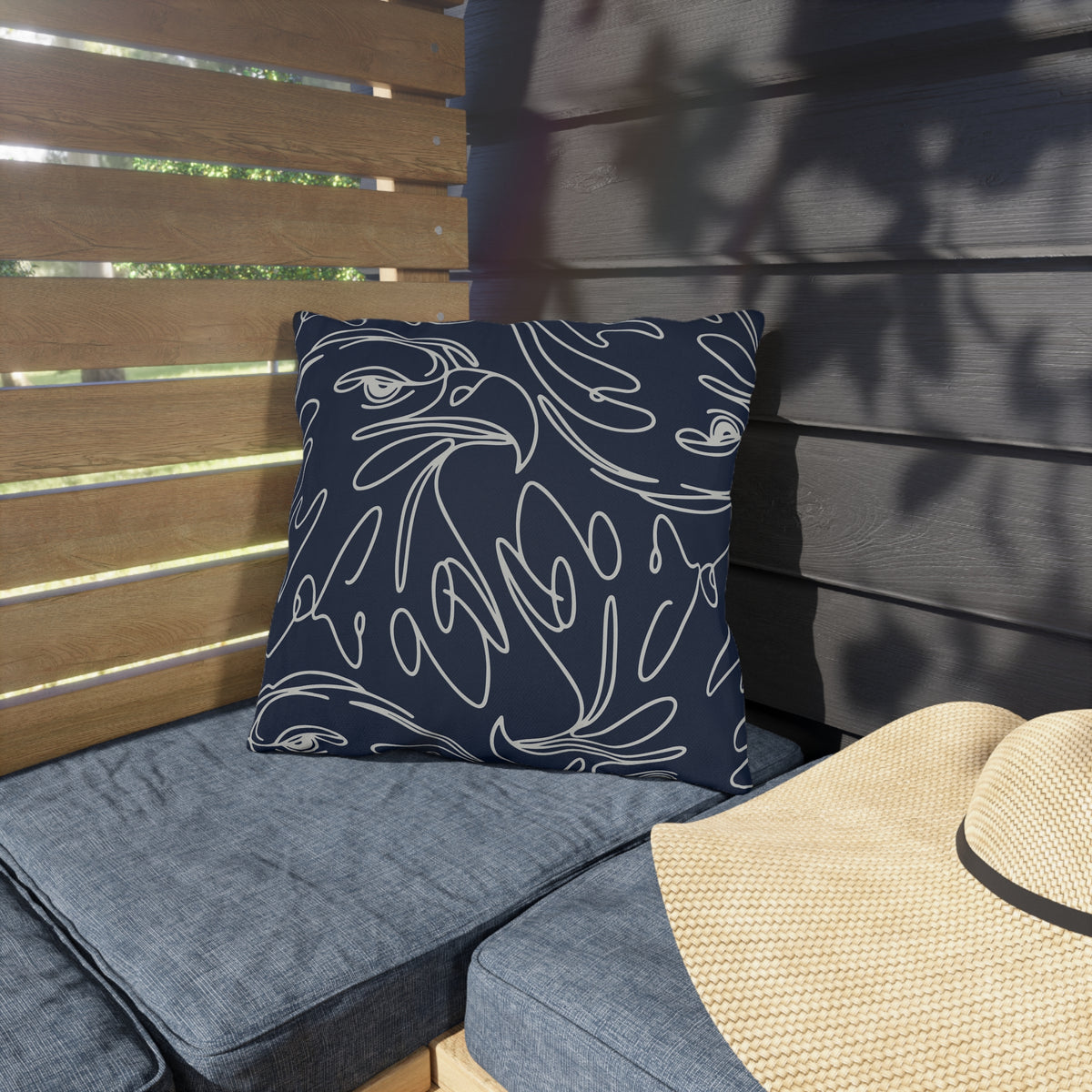 Navy Eagle Line Art Outdoor Pillow