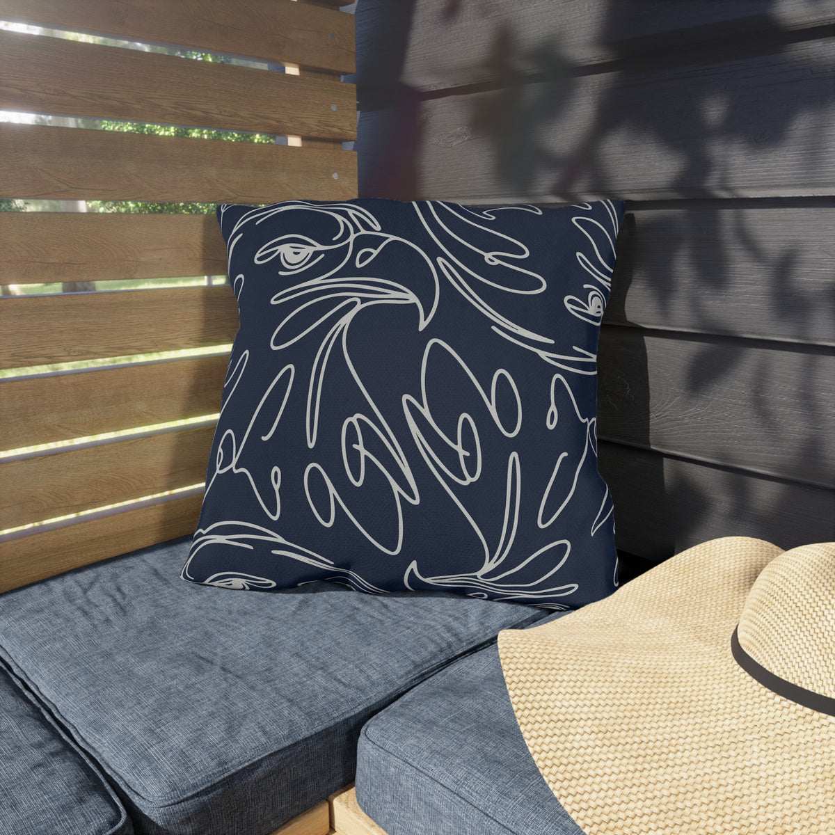 Navy Eagle Line Art Outdoor Pillow