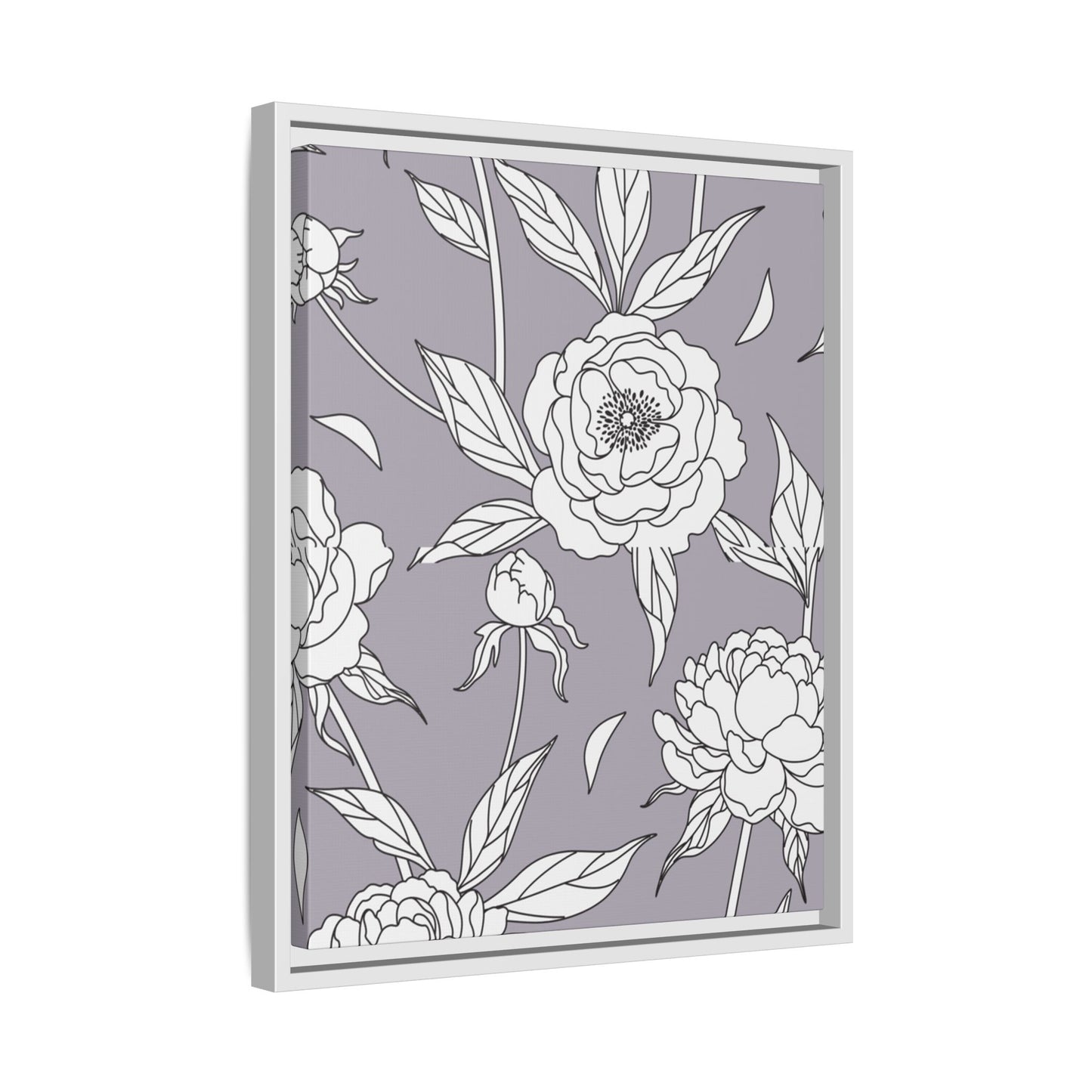 Floral Matte Canvas, White Wooden Framed, Bathroom Decor, Matching Shower Curtain Available, purplegray