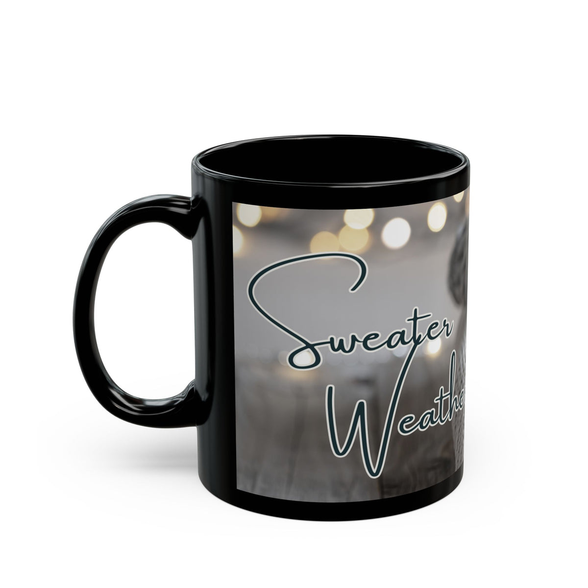 Cozy Sweater Weather Mug | Black Ceramic Coffee Cup, 11 oz or 15 oz