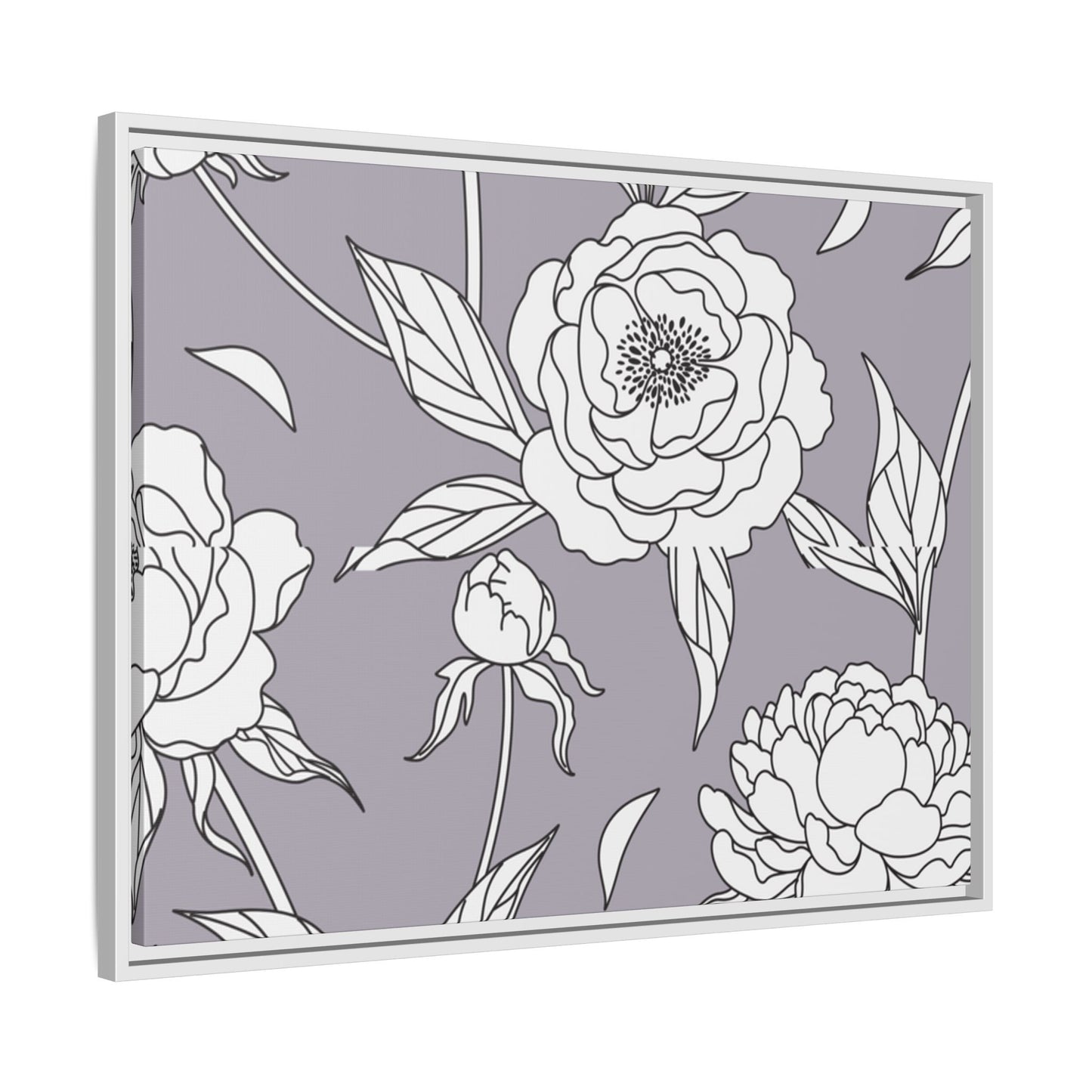 Floral Matte Canvas, White Wooden Framed, Bathroom Decor, Matching Shower Curtain Available, purplegray