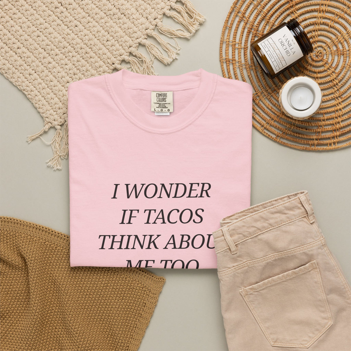 "I Wonder If Tacos Think About Me Too" Funny Taco Graphic Tee