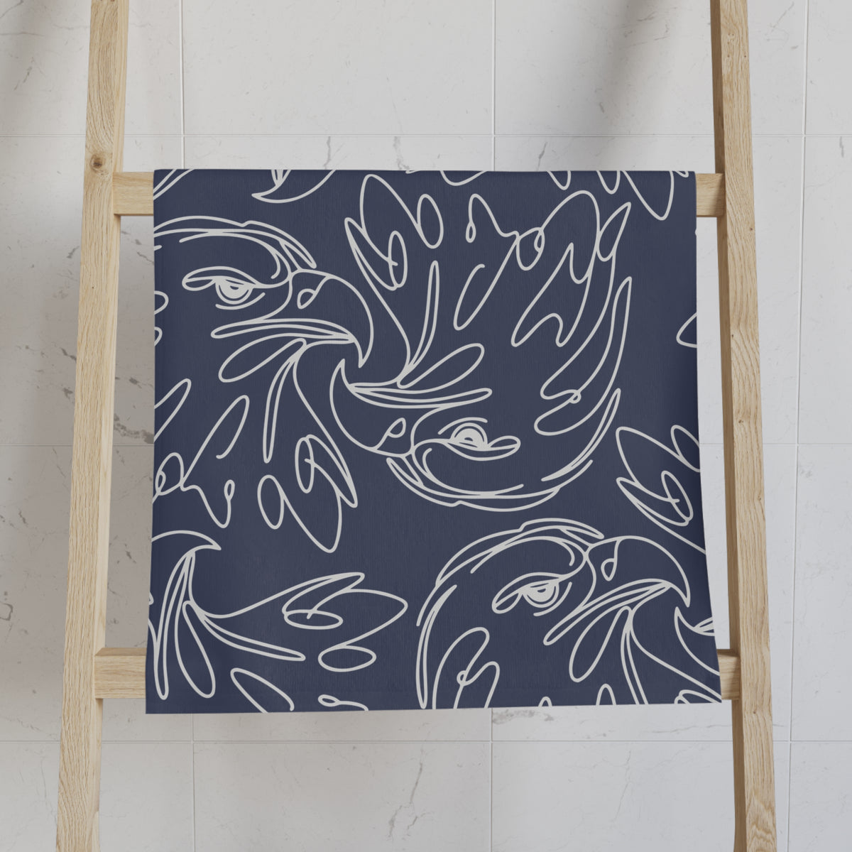 Eagle line art Hand Towel -Cream on Navy
