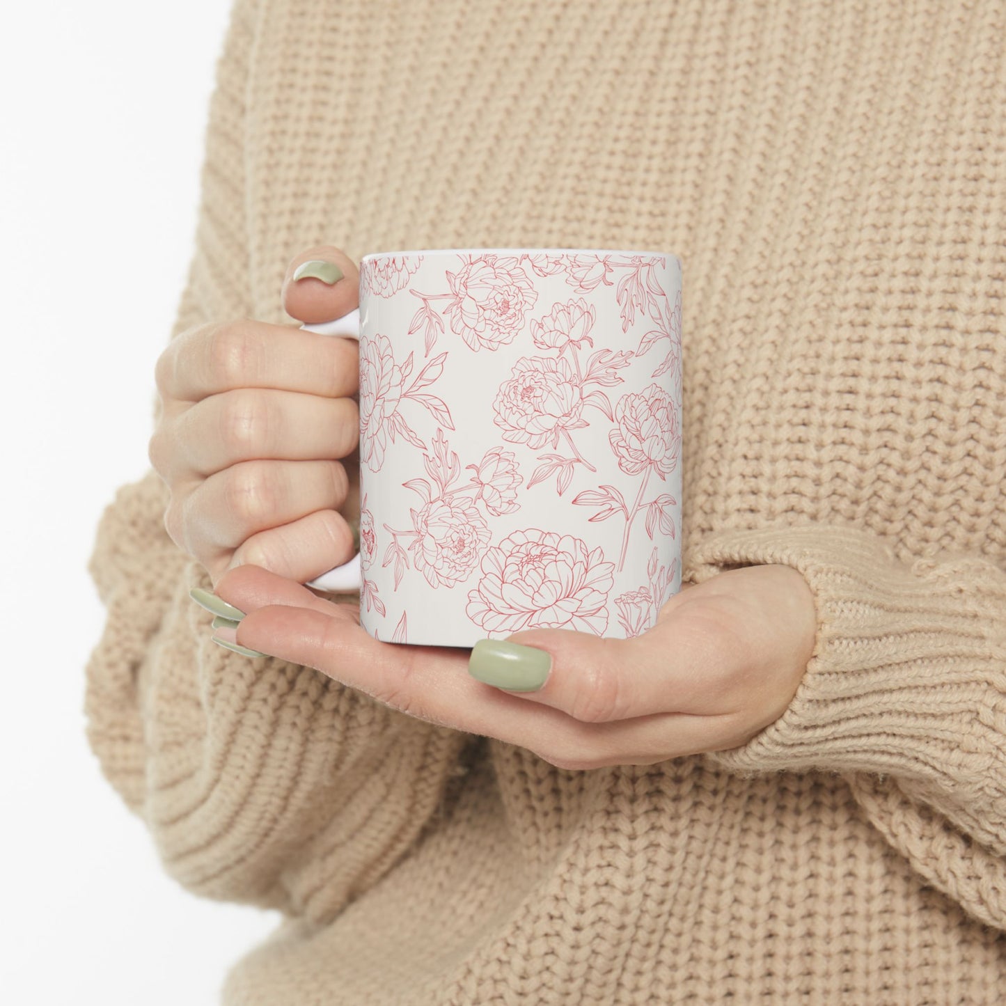 Blush Peony Floral Mug | Ceramic Coffee Cup, Tea Cup, Mug with Handle