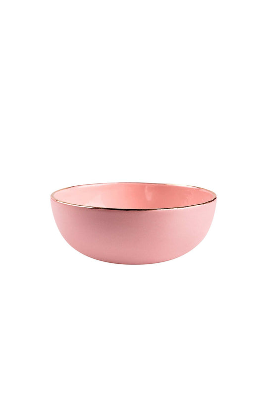 Handmade Porcelain Pink Salad Bowl with Gold Rim
