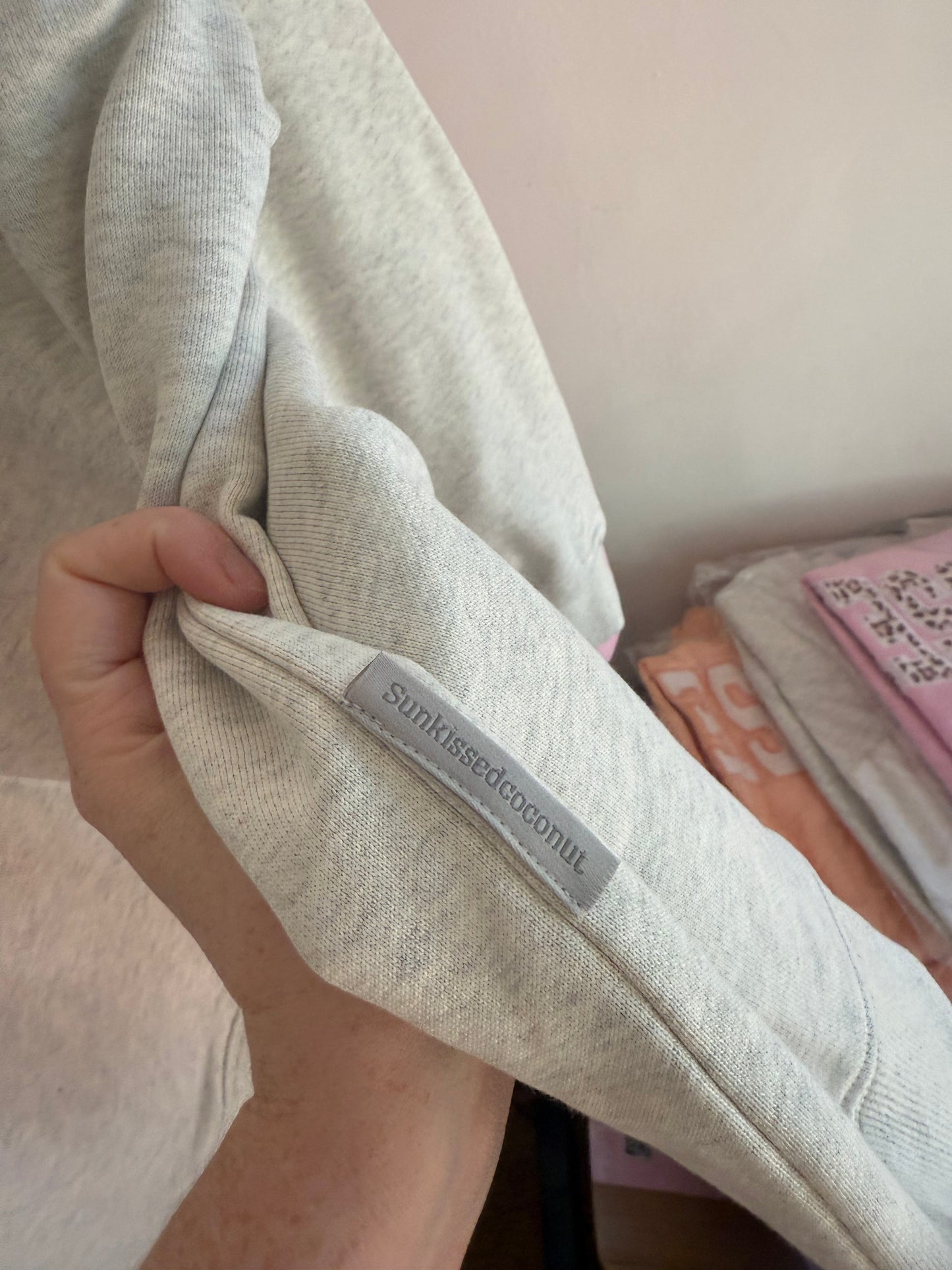 Oat Milk Grey Varsity Sunkissed Embroidered Mockneck Sweatshirt 100% Cotton