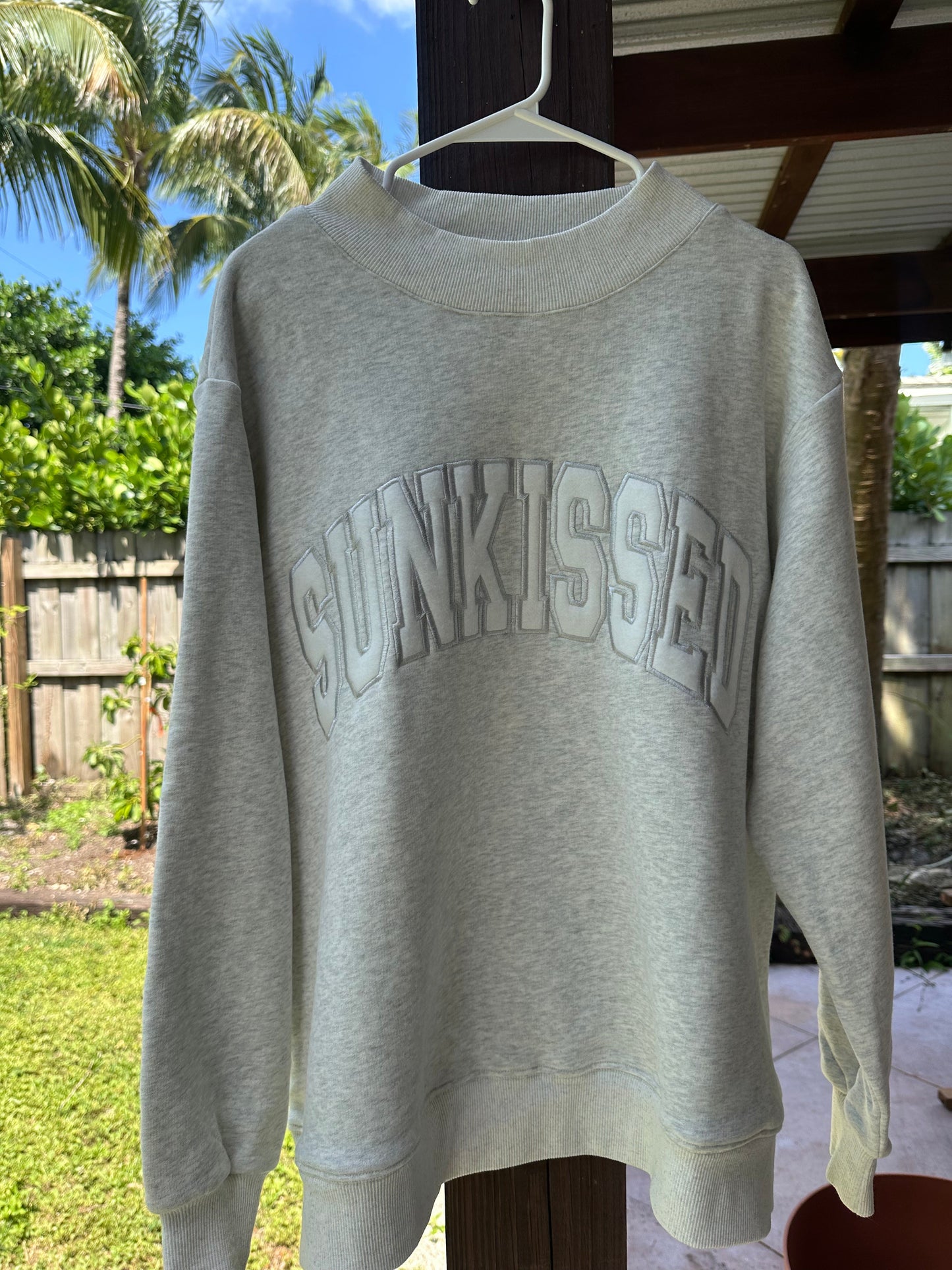 Pearl Grey Varsity Sunkissed Embroidered Mockneck Sweatshirt 100% Cotton