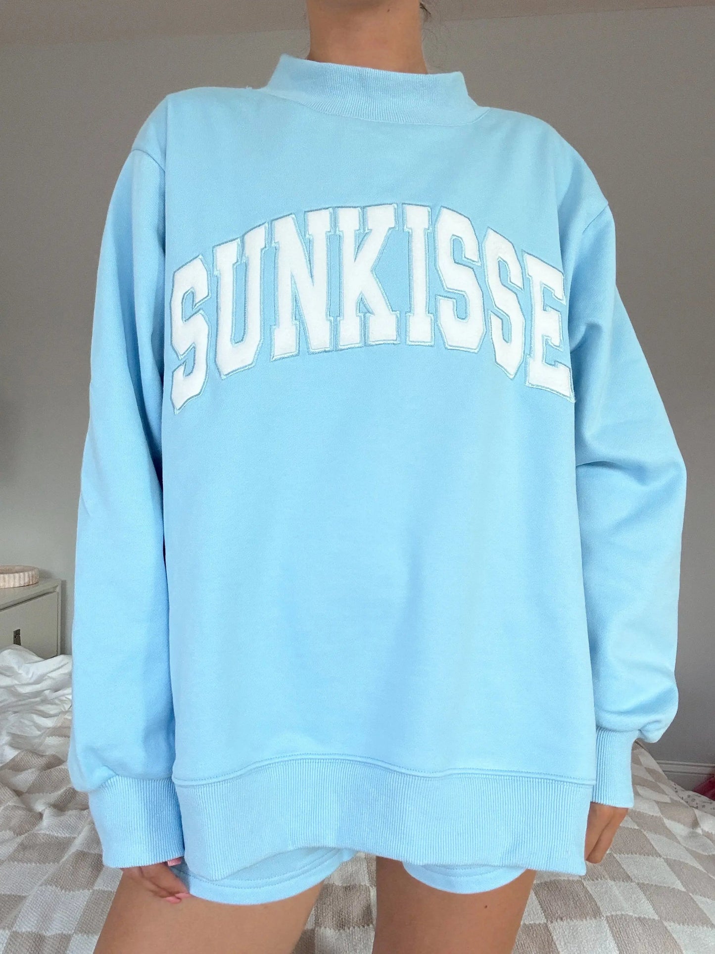 Berry Blue Varsity Sunkissed Embroidered Mockneck Sweatshirt 100% Cotton
