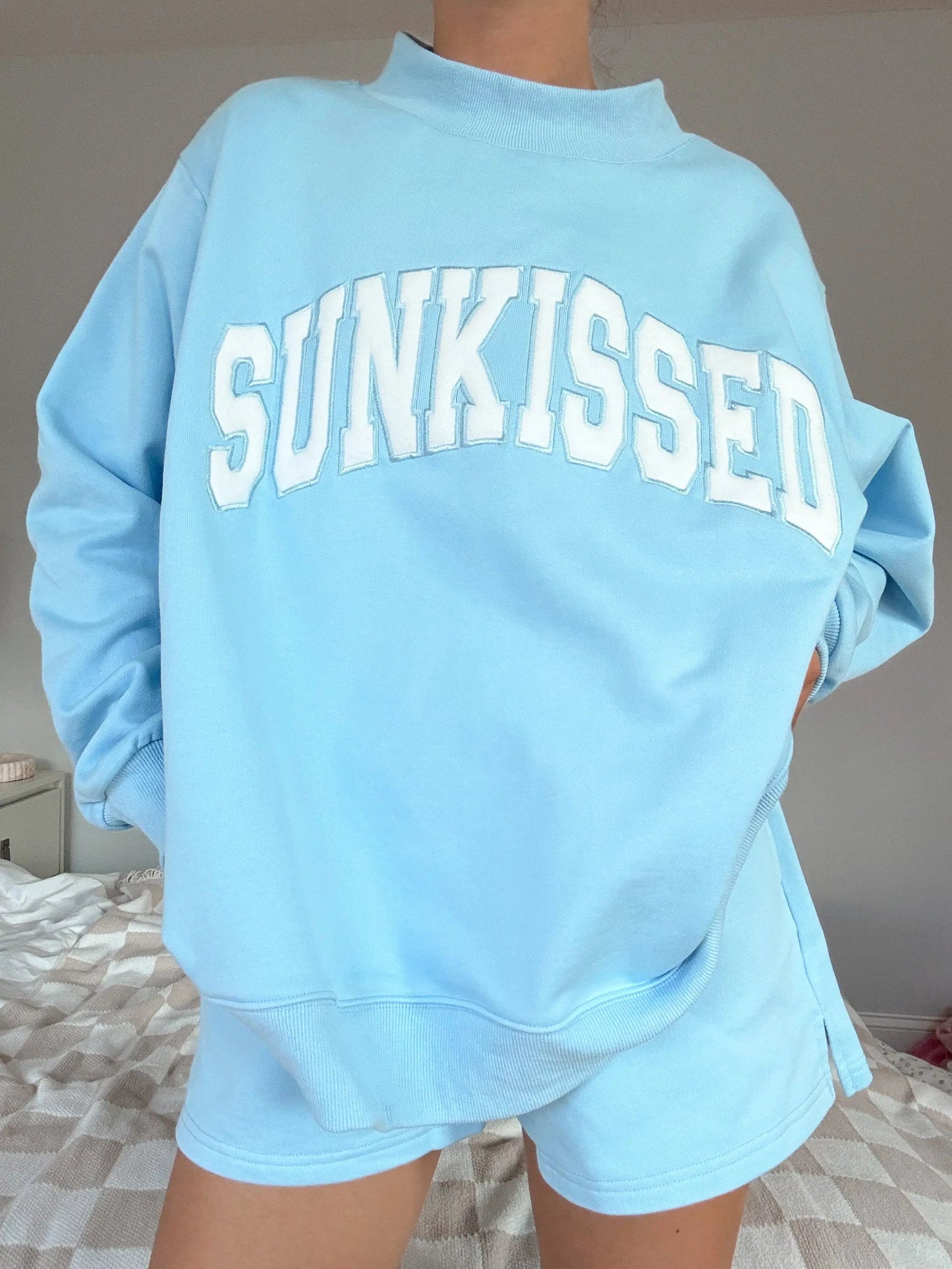Berry Blue Varsity Sunkissed Embroidered Mockneck Sweatshirt 100% Cotton