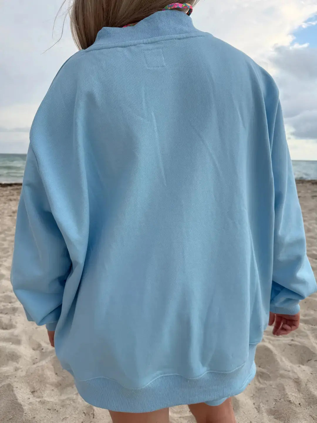 Berry Blue Varsity Sunkissed Embroidered Mockneck Sweatshirt 100% Cotton