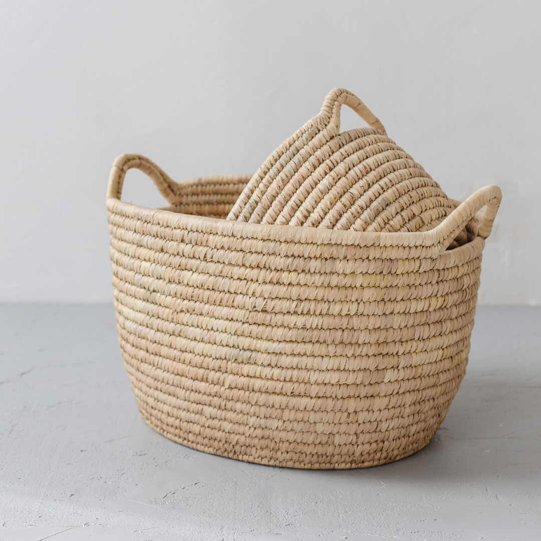 Palm Leaf Laundry Basket Low Oval